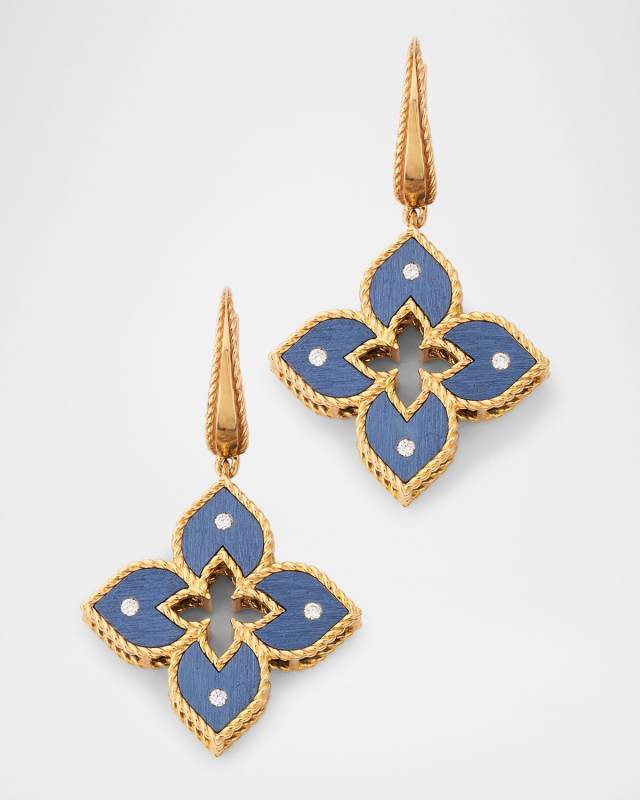 18K Rose Gold Medium Diamond and Blue Titanium Venetian Princess Earrings